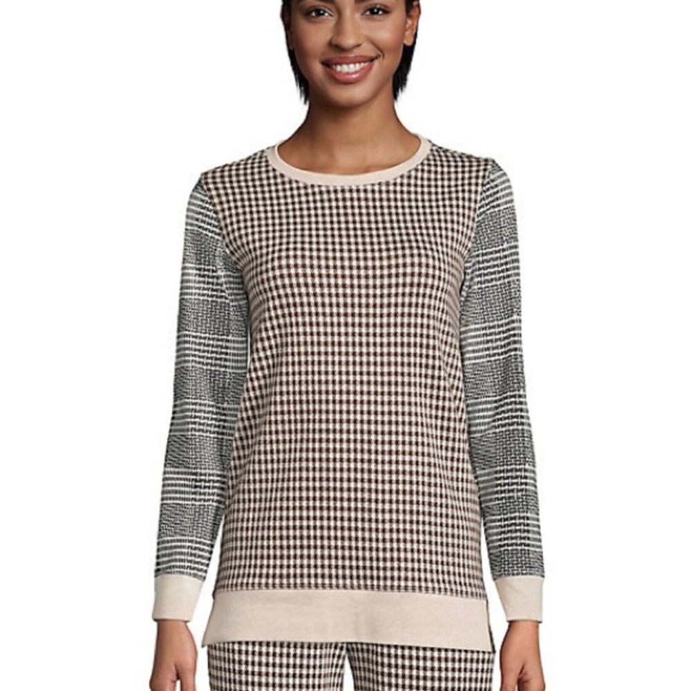 Lands End Brown Black Houndstooth Sweater‎
